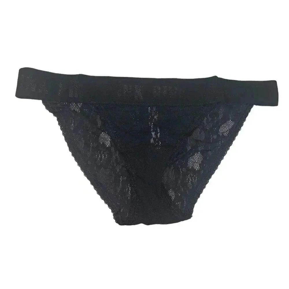 VICTORIA'S SECRET PINK L floral LACE MESH THICK BAND RARE Panties